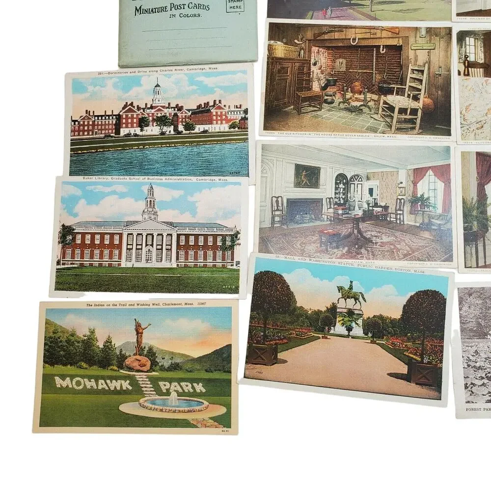 19 Massachusetts Postcards & Souvenir Mini Postcard Pack Color Lot Variety Vtg